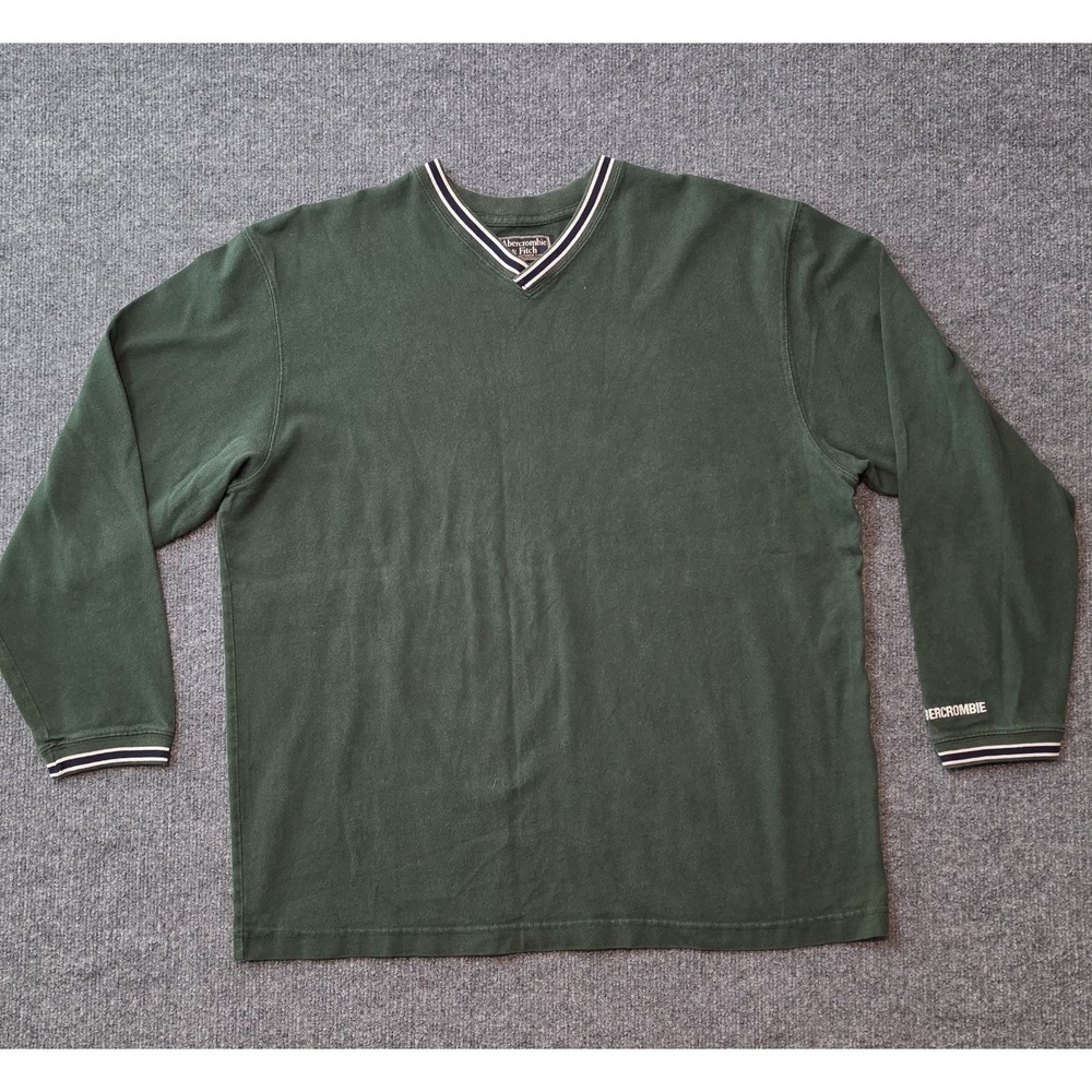 Vintage Abercrombie & Fitch Mens Large Green V Neck Long Sleeve Shirt USA